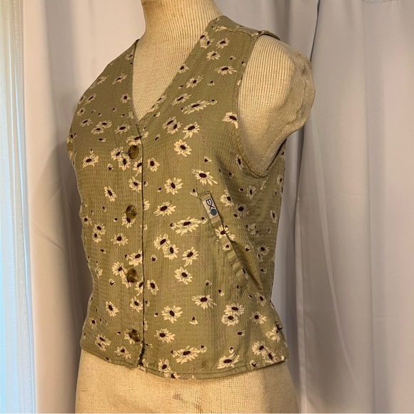 Vtg Exofficio Adventure Wear Womens Olive Green Floral Vest Sz 4. W / Pockets - Picture 2 of 10